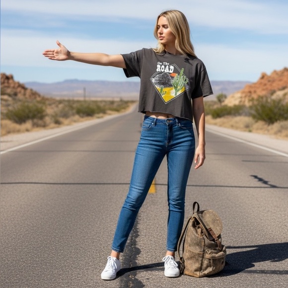 Junk Food Clothing Tops - Junk food crop On The Road Black T-Shirt